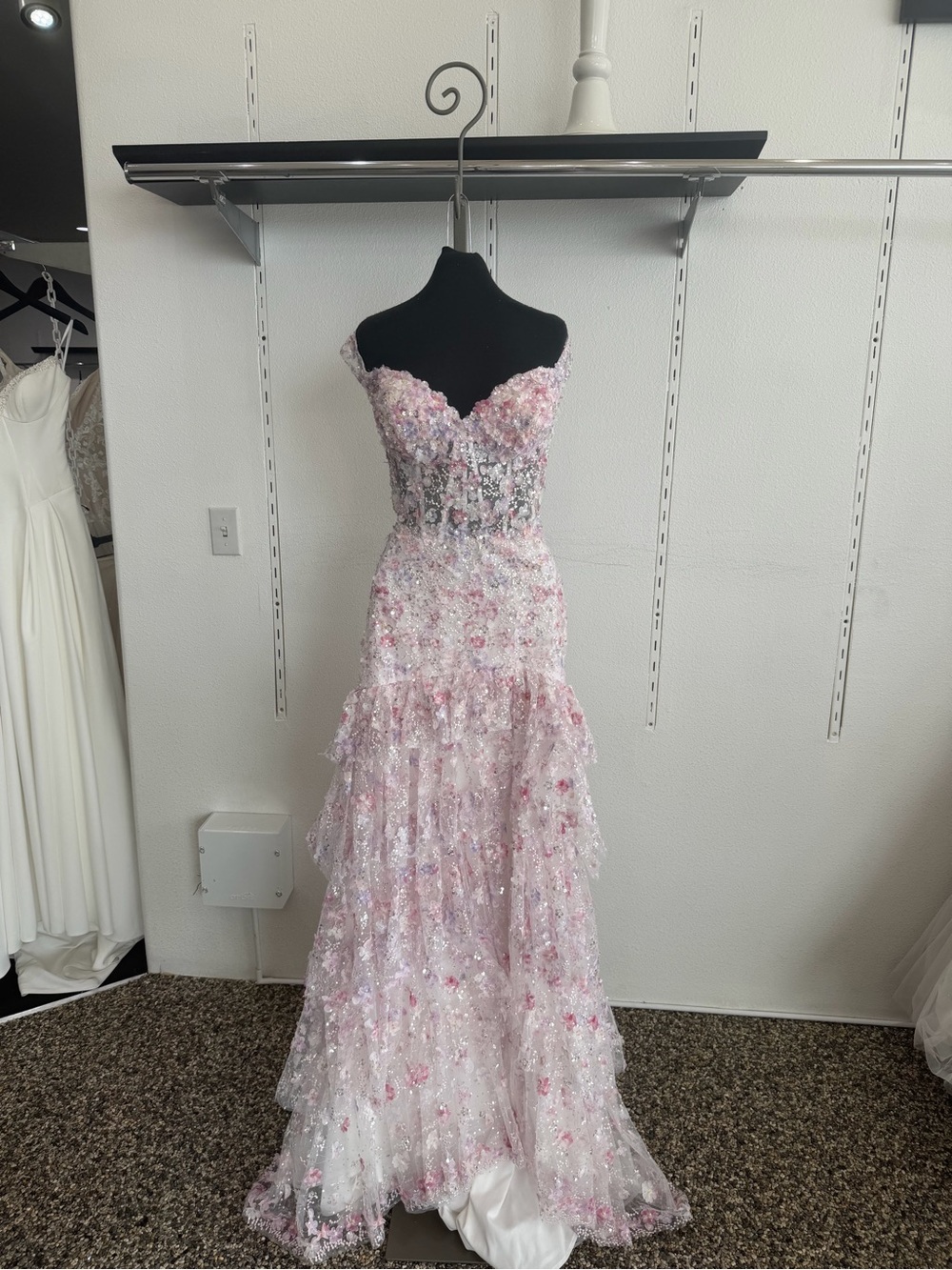 Alyce Paris One-Shoulder Sparkling Blush Pink Mermaid Gown - Picture 3 of 7